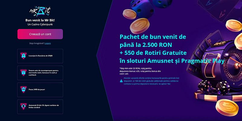 Bonus MrBit Casino - 2500RON + 550 Rotiri Gratuite Amusnet si Pragmatic Play